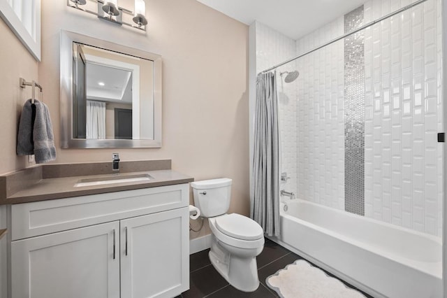 316 Duckhorn Pass, Austin, TX 78738 - bathroom with shower / bathtub combination with curtain, tile patterned floors, and vanity