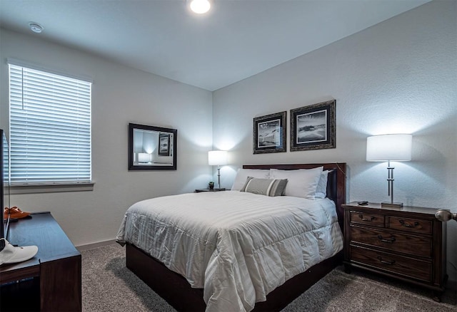 bedroom with baseboards and carpet