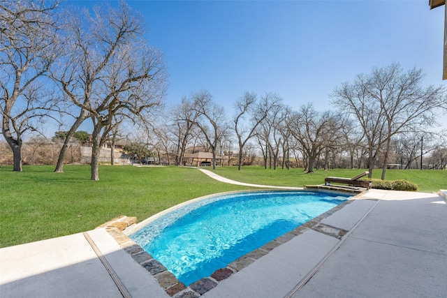 outdoor pool featuring a yard and a patio