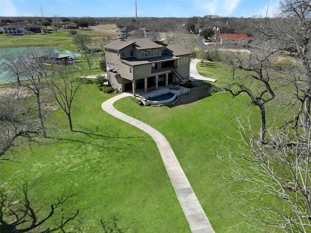 bird's eye view featuring a water view