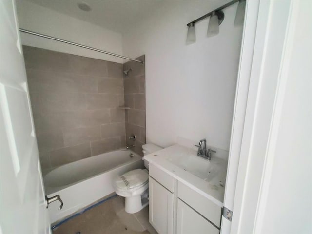 full bathroom featuring tub / shower combination, toilet, and vanity