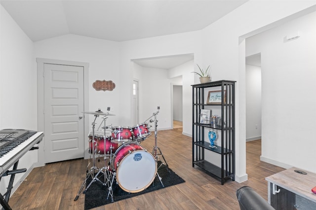 105 Krause Springs Dr, Hutto, TX 78634 - game room featuring dark wood finished floors and lofted ceiling
