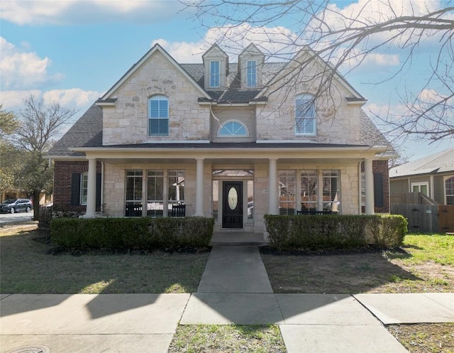 view of front of house featuring a porch and stone siding