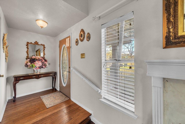 entryway featuring baseboards and wood finished floors