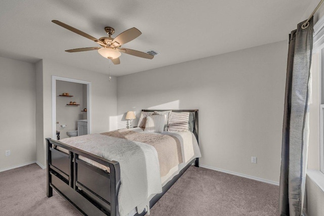 bedroom with visible vents, baseboards, and carpet