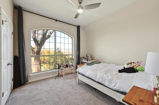 8320 Pommel Dr, Austin, TX 78759 - bedroom featuring carpet floors, vaulted ceiling, and a ceiling fan