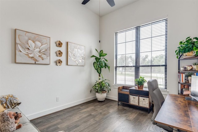 22306 Cape Travis Bnd, Lago Vista, TX 78645 - office space with baseboards, wood finished floors, and ceiling fan