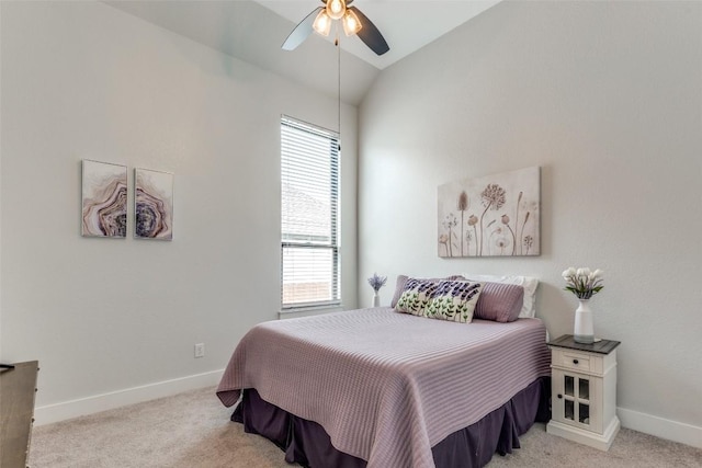 22306 Cape Travis Bnd, Lago Vista, TX 78645 - carpeted bedroom with ceiling fan, baseboards, and lofted ceiling