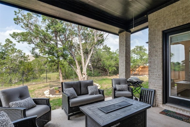 22306 Cape Travis Bnd, Lago Vista, TX 78645 - view of patio featuring an outdoor hangout area and fence