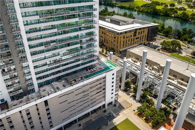 bird's eye view featuring a water view