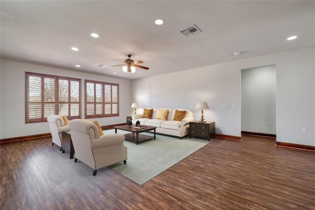 214 Apache Mountain Ln, Georgetown, TX 78633 - living room featuring baseboards, recessed lighting, ceiling fan, and visible vents