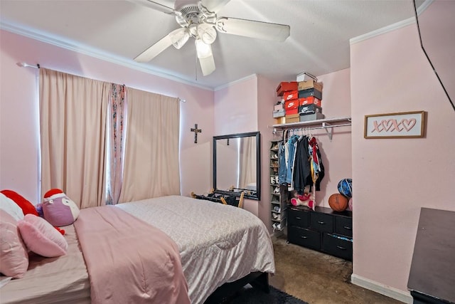 10505 Ruidosa St, Austin, TX 78719 - bedroom featuring baseboards, ceiling fan, and crown molding