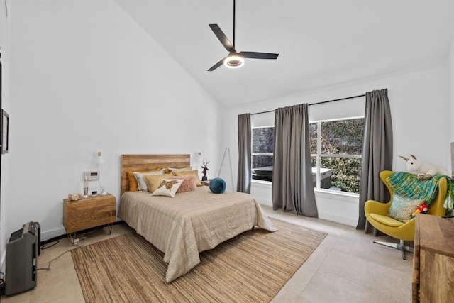 203 Golf Crest Ln, Lakeway, TX 78734 - bedroom featuring high vaulted ceiling and ceiling fan