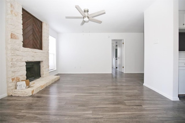 10616 Mellow Meadows Dr Unit 39A, Austin, TX 78750 - unfurnished living room featuring ceiling fan, wood finished floors, and a fireplace