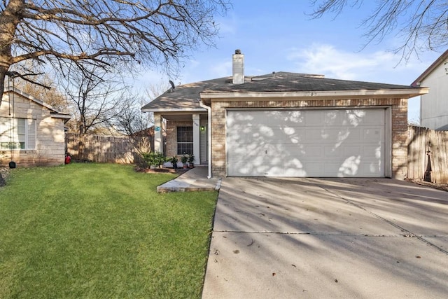 3609 Mims Cv, Austin, TX 78725 - view of front facade featuring concrete driveway, brick siding, a garage, and a chimney