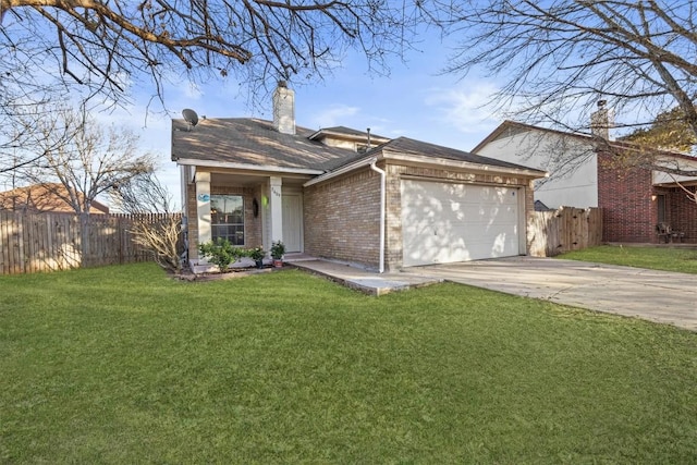 3609 Mims Cv, Austin, TX 78725 - view of front of house featuring driveway, an attached garage, a chimney, brick siding, and roof with shingles