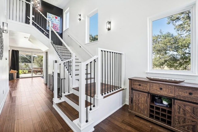 405 Rio, Horseshoe Bay, TX 78657 - stairway with wood finished floors and a high ceiling