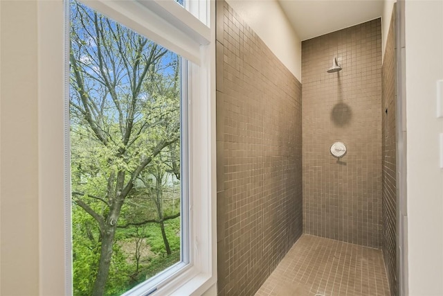 bathroom with a tile shower