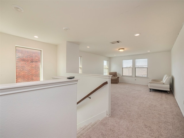 670 Landon Samuel Loop, Pflugerville, TX 78660 - hallway featuring an upstairs landing, light carpet, and recessed lighting