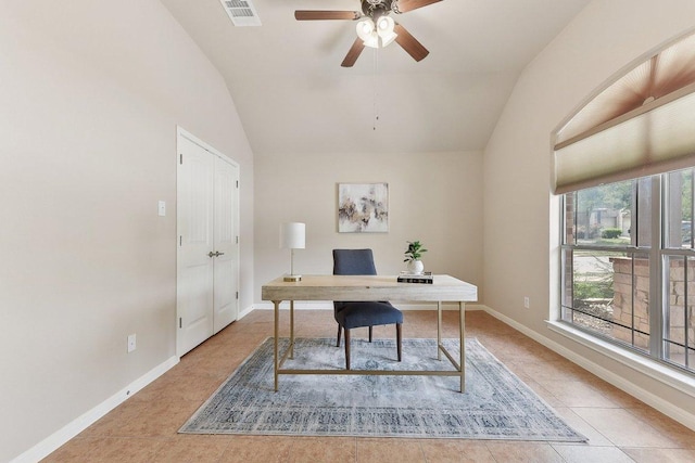 2812 Prosperity, Leander, TX 78641 - tiled office space with lofted ceiling, ceiling fan, and baseboards