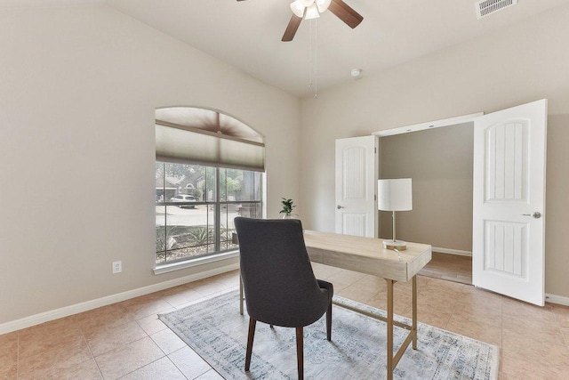 2812 Prosperity, Leander, TX 78641 - office space with light tile patterned floors, baseboards, a ceiling fan, and lofted ceiling