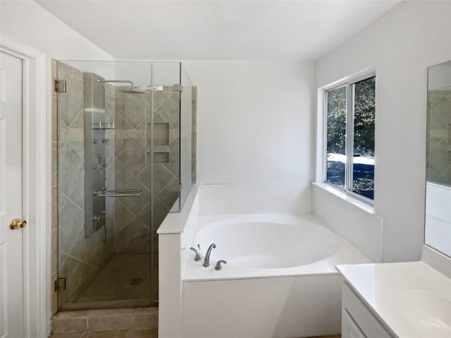 2119 Simbrah Dr, Cedar Park, TX 78613 - bathroom featuring a garden tub, vanity, and a shower stall