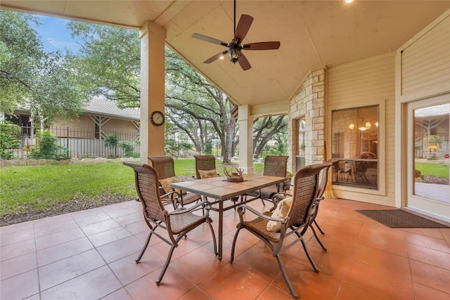 201 Lasso, Horseshoe Bay, TX 78657 - view of patio / terrace with outdoor dining space and ceiling fan