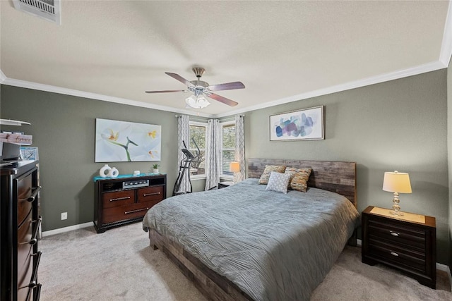 9209 Sweetgum Dr Unit 153, Austin, TX 78748 - bedroom with ornamental molding, light carpet, baseboards, and a ceiling fan