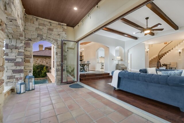 211 Jack Nicklaus Dr, Austin, TX 78738 - view of patio featuring ceiling fan and stairway