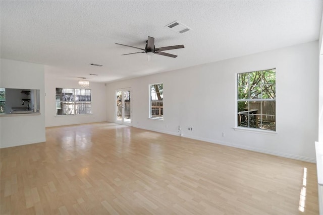 4320 Dos Cabezas Dr, Austin, TX 78749 - unfurnished living room featuring ceiling fan, light wood-style flooring, plenty of natural light, and a textured ceiling