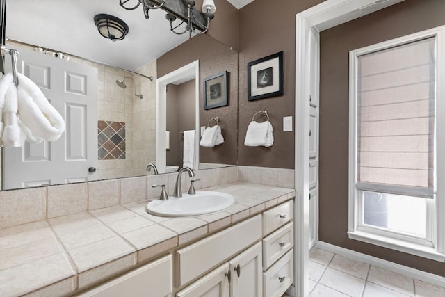 6702 Elfland Dr, Austin, TX 78746 - full bathroom with vanity, tile patterned flooring, and a shower