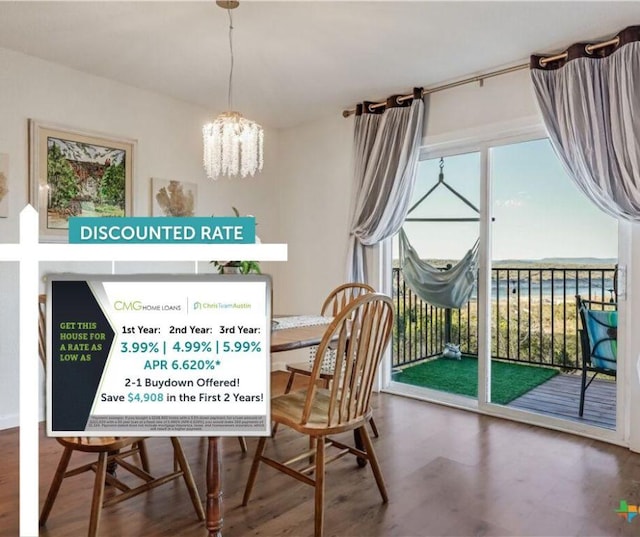 3216 Poe Cv Unit 5D, Lago Vista, TX 78645 - dining area featuring a chandelier and wood finished floors
