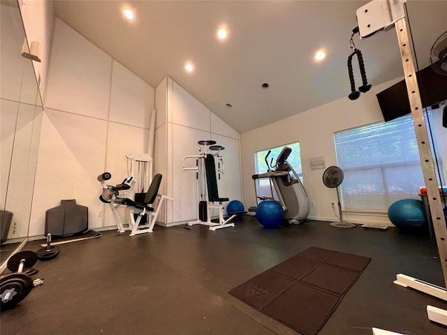 2209 Hancock Dr Unit 4, Austin, TX 78756 - workout area featuring high vaulted ceiling, baseboards, and recessed lighting