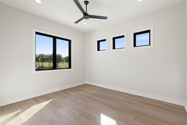 3113 Stableford Cv, Spicewood, TX 78669 - unfurnished room featuring light wood finished floors, ceiling fan, and recessed lighting