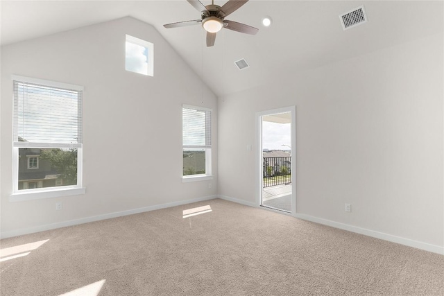 2705 Sage Ranch Dr Unit 26, Leander, TX 78641 - carpeted spare room featuring ceiling fan, baseboards, and high vaulted ceiling