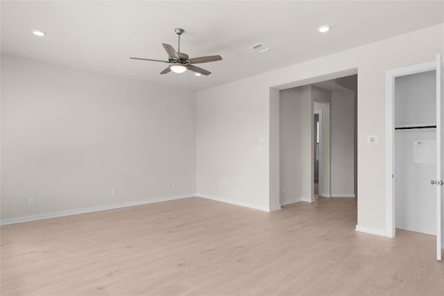 2705 Sage Ranch Dr Unit 26, Leander, TX 78641 - empty room featuring light wood-style flooring, ceiling fan, recessed lighting, and baseboards