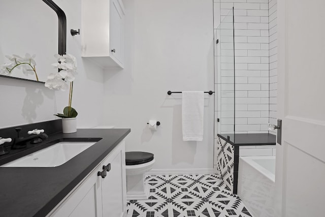 2110 Travis Heights Blvd, Austin, TX 78704 - full bath with vanity, a tub to relax in, toilet, a shower, and baseboards