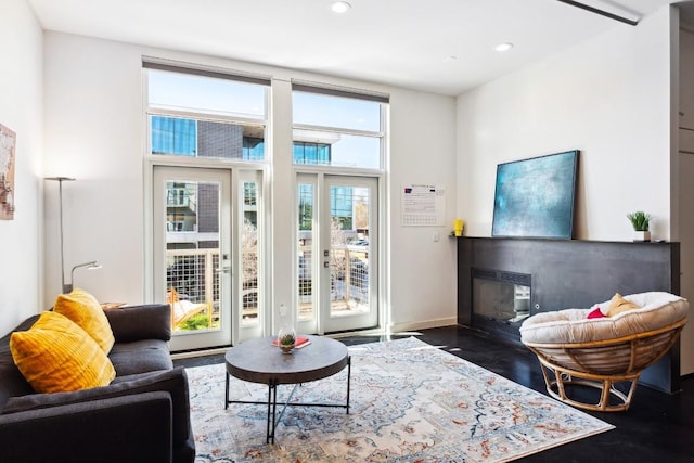 1601 E Cesar Chavez St Unit 202, Austin, TX 78702 - living area with recessed lighting and a fireplace with flush hearth