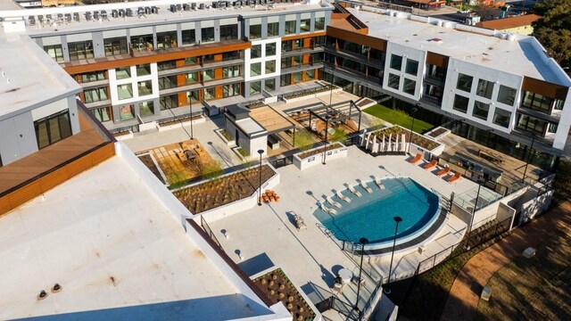 2209 S 1st St Unit 407, Austin, TX 78704 - aerial view of a pool and apartment complex