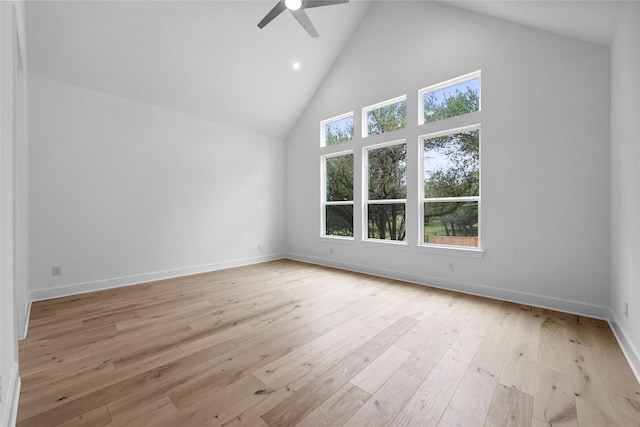 1304 Novara Trl, Leander, TX 78641 - bonus room with high vaulted ceiling, a ceiling fan, light wood-type flooring, and recessed lighting