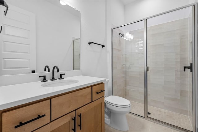 1304 Novara Trl, Leander, TX 78641 - bathroom with vanity, a shower stall, and tile patterned floors