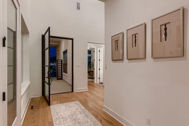 10928 Seawall Dr, Austin, TX 78737 - hallway with light wood-style floors and a high ceiling
