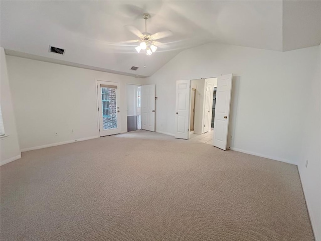 2804 Butler National Dr, Pflugerville, TX 78660 - unfurnished bedroom featuring lofted ceiling, baseboards, light colored carpet, and a ceiling fan
