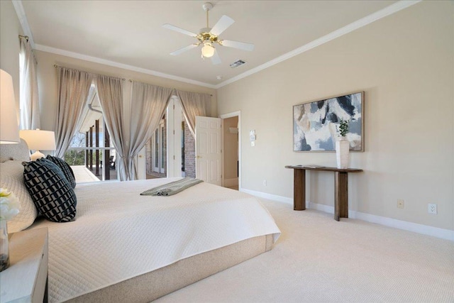 13601 Lone Rider Trl, Austin, TX 78738 - bedroom with ornamental molding, light colored carpet, and ceiling fan