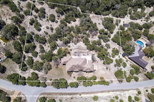13601 Lone Rider Trl, Austin, TX 78738 - aerial view of property and surrounding area featuring property parcel outlined
