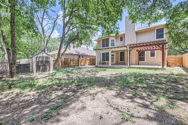 2708 Winding Brook Dr, Austin, TX 78748 - rear view of property with a pergola, a fenced backyard, and a chimney