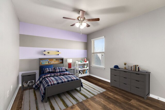 464 Evening Star, Kyle, TX 78640 - bedroom featuring wood finished floors, baseboards, and ceiling fan