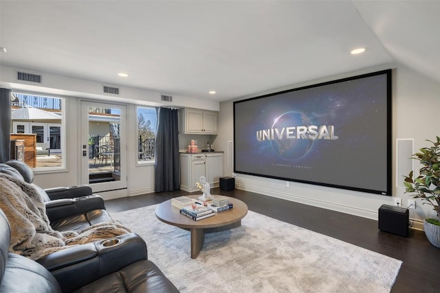 1810 W 35th St, Austin, TX 78703 - home theater featuring recessed lighting and dark wood-type flooring