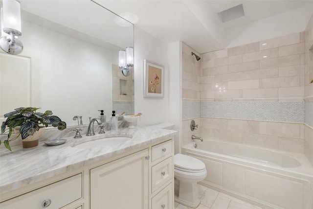 1810 W 35th St, Austin, TX 78703 - full bathroom with vanity, shower / bathtub combination, and tile patterned flooring