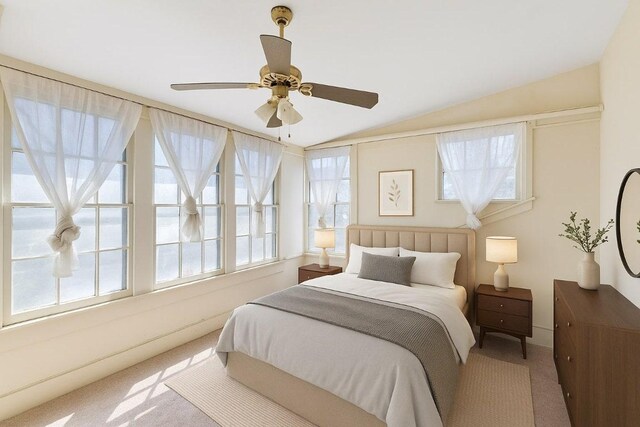 2705 E 2nd St, Austin, TX 78702 - bedroom featuring vaulted ceiling, carpet, and ceiling fan